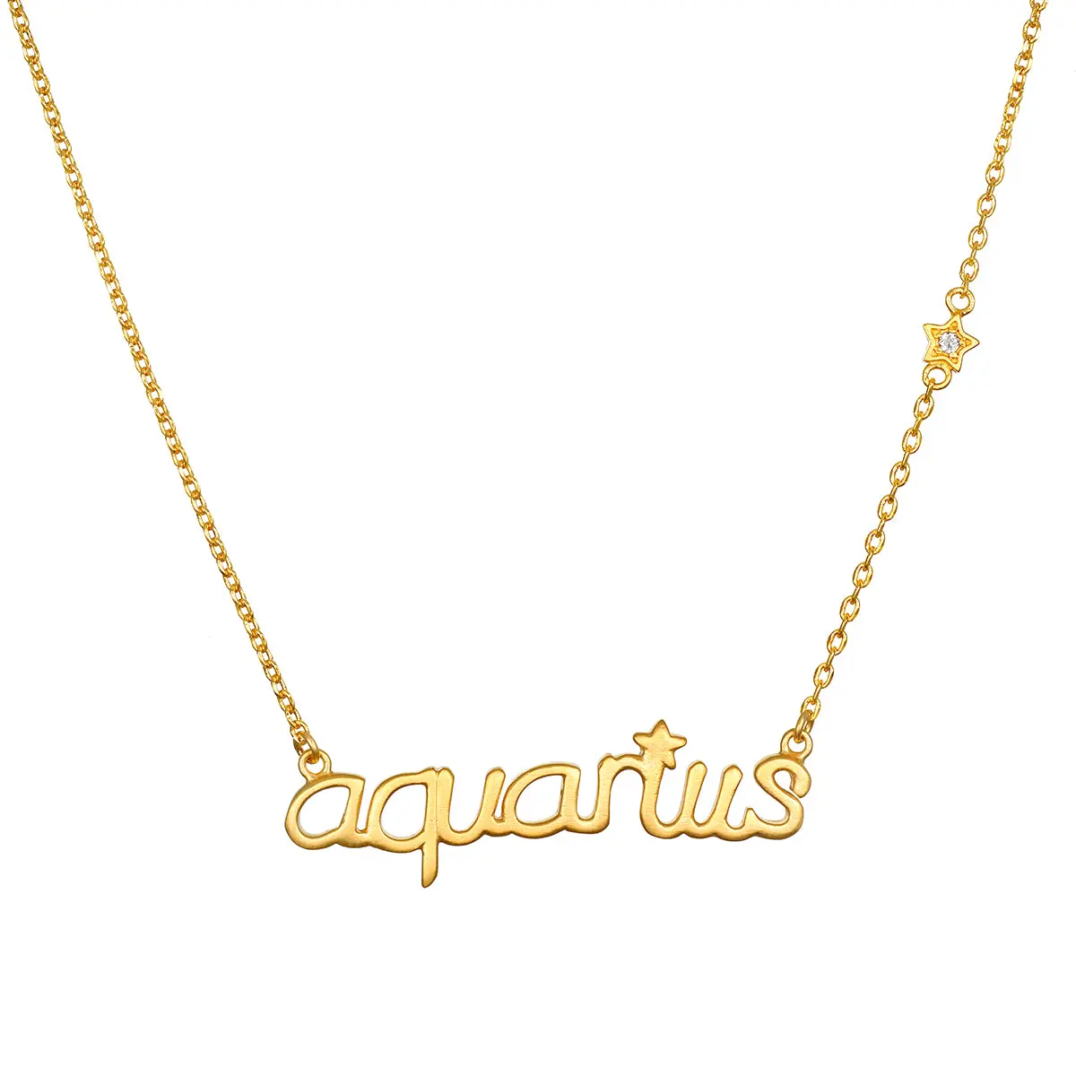 Intuitive Aquarius Vision Zodiac Script Necklace, Platinum & Carat Gold Jewelry Accessory Pendant, Platinum Carat Gold Necklaces & Pendants