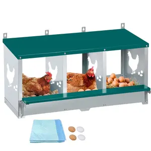 Large Metal Chicken Nesting Boxes for Hens, 3 Compartment Galvanized Steel Nesting Box, Includes 4 Fake Eggs & 10 Soft Nest Pads Pads, Wall Mount or Freestanding for Coop & Farm,Green