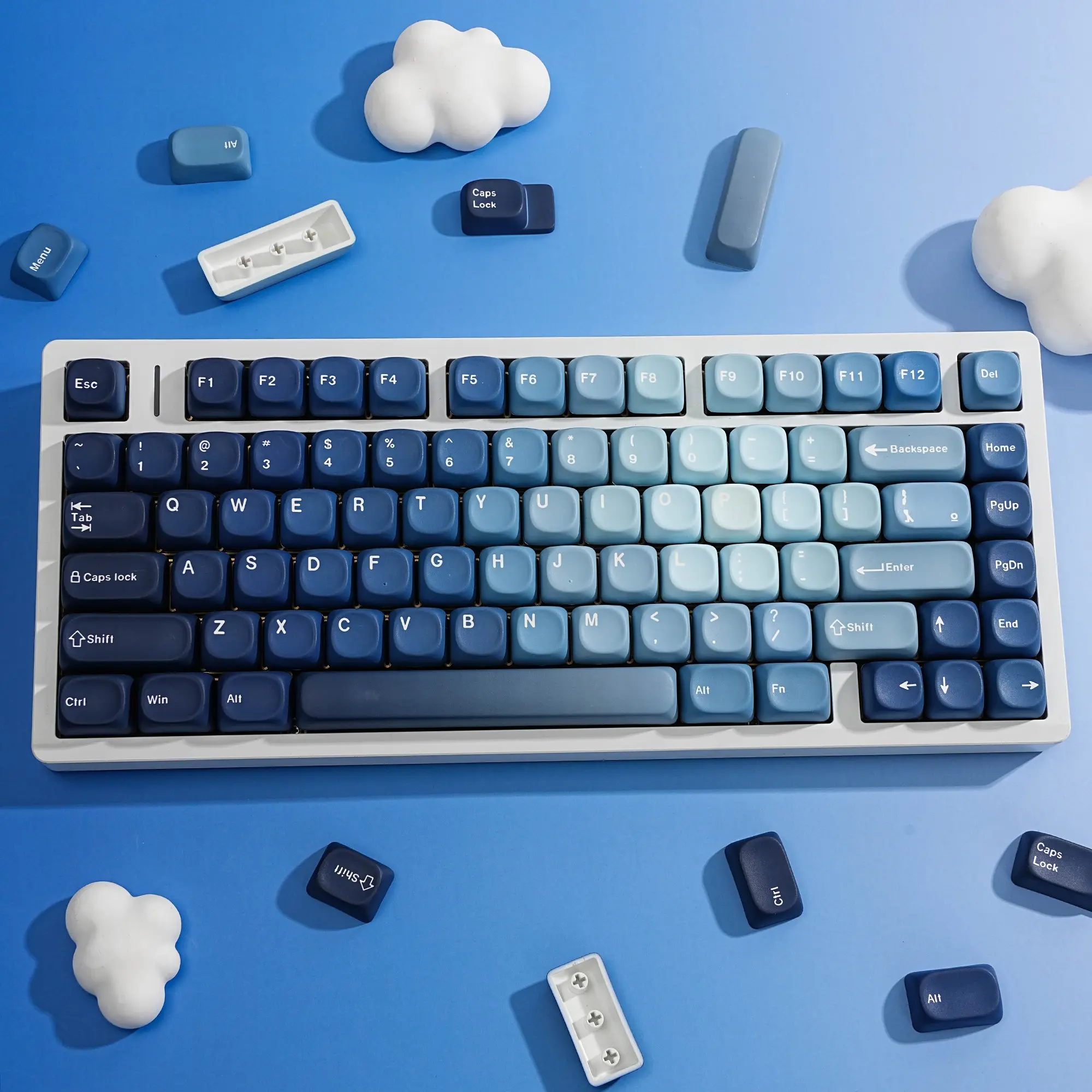 130 Key Ocean Heart Keycaps Moa 5-Sided Heat Transfer German Spanish English Uk For Mechanical Keyboard 7u Alice Layout Space Keycap Set
