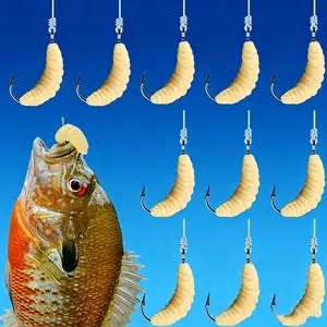 12/24/55 Pcs Artificial Maggot Fishing Lures Soft Plastic Grubs Larvae Baits Set with Hooks for Trout Bass Bluegill Panfish Freshwater