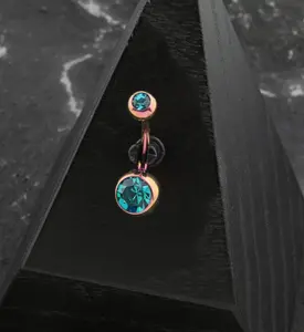 Rose Gold Anodized Faceted Aqua CZ Internally Threaded Titanium Belly Button Ring