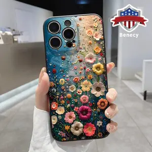 Straight Edge Phone Case for iPhone 15 Plus 16 Pro Max 14 13 12 11 XS XR E Oil Painting Vintage Floral Pattern Drop Protection Shockproof Soft Silicone smartphone Cover