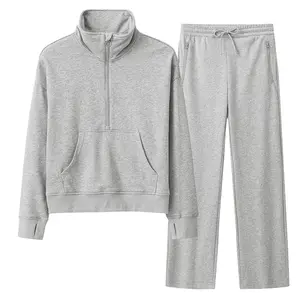 YSENTO Womenswear 2 Piece Set Outfits Tracksuits Cute Matching Set Travel Clothes Sweat Suits Cropped Sweatshirts Half Zip Thumb Hole Comfort Fall Outfits