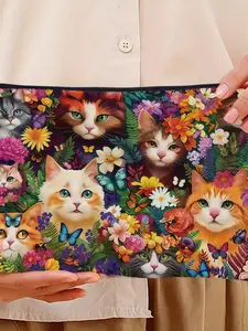 1PC cat makeup bag - zipper pocket, lightweight and foldable travel storage bag, double-sided design, suitable for cosmetics, cute gift ideas, suitable for travel, gym, camping - ideal gift for women, ideal choice for spring and summer vacation 3.26PYT-14