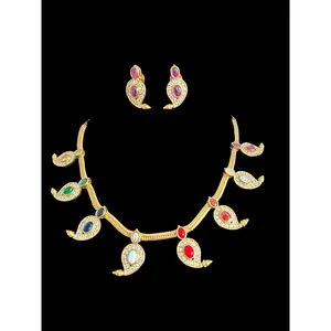 DNS146 Navratan mango necklace set ( READY TO SHIP )