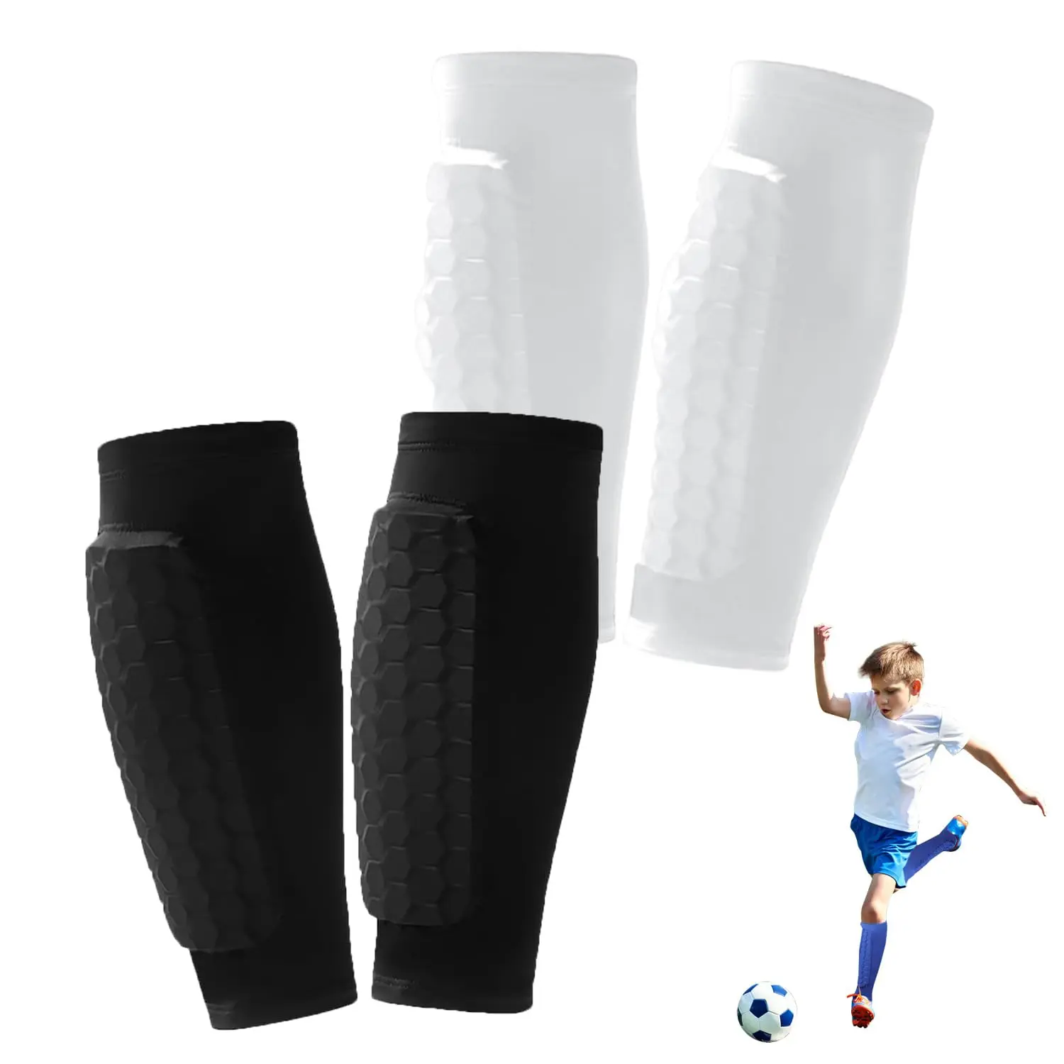 2 Pairs Soccer Shin Guards with Honeycomb Cushion Calf Sleeves, Lightweight Soccer Training Equipment, Protective Support Gear for Kids Youth Adult Football MTB