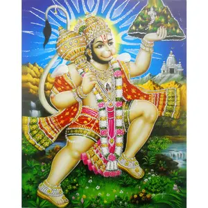 Unframed Art - Flying Lord Hanuman HINDU GOD POSTER with glitter Picture 16x24 (6817) - Canvas Poster Decor Room Artistic Ornaments Wall Photo