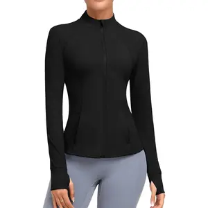 Women's Athletic Full Zip Lightweight Workout Jacket With Pockets Running Slim Fit Yoga Sportwear With Thumb Holes