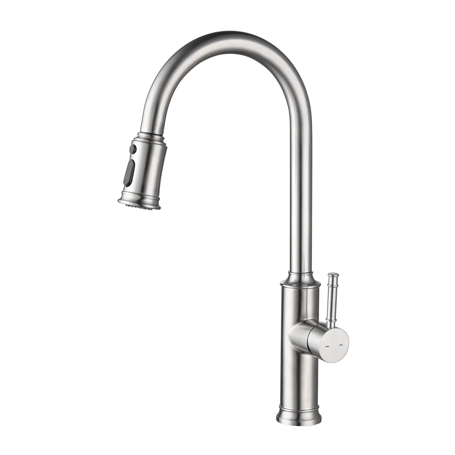 Kitchen Faucet with Pull-Out Sprayer, Brushed Nickel Stainless Steel Single-Handle High-Arc 360° Swivel Nozzle, Anti-Corrosion & Anti-Rust Finish, Easy Wipe-Clean, for Kitchen Sink, 1-Pack