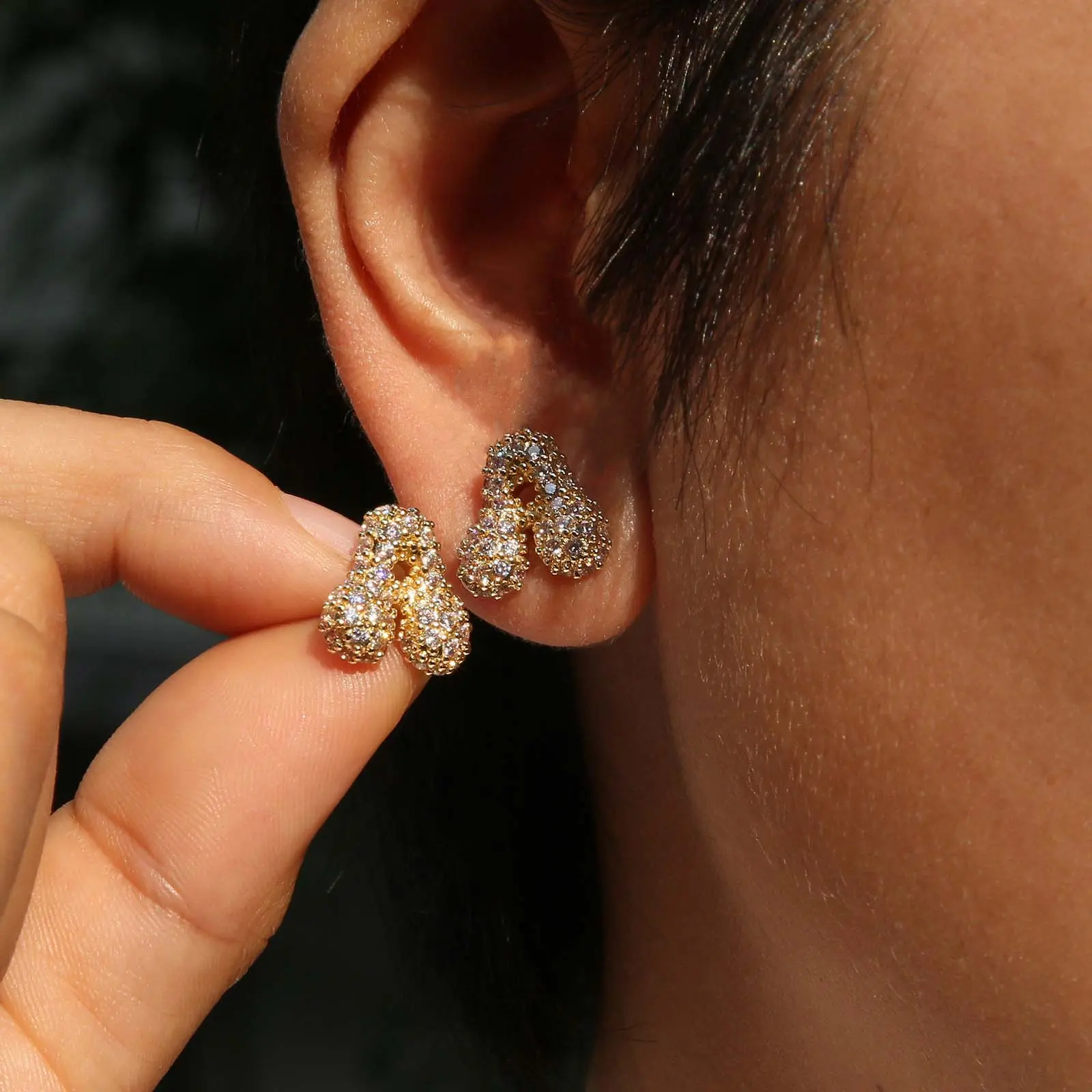 Brass balloon bubble zircon small 26 English cute letter earrings fashionable and versatile commuter female earrings gift for girlfriends