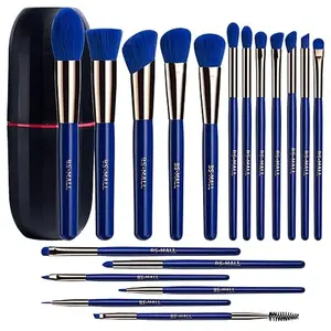 Makeup Brushes Premium Synthetic Foundation Powder Concealers Eye Shadows Makeup 18 Pcs Brush Set，Dark Blue with case
