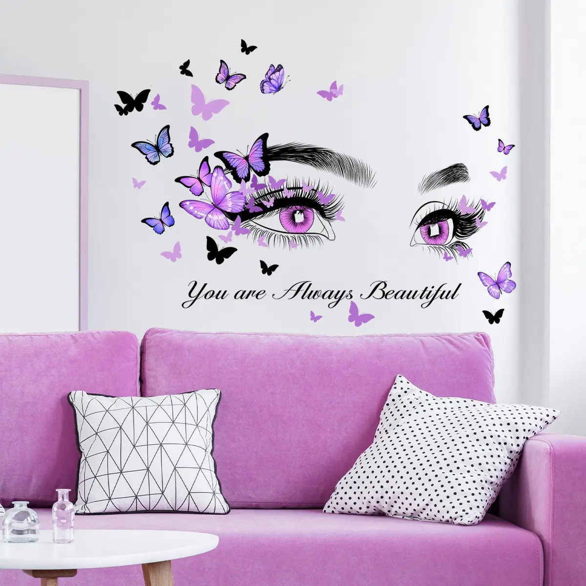 English Slogan Eye Butterfly Decorative Wall Stickers, Art Stickers, Modern Wall Sticker, Background Wall Decor for Living Room, Self-Adhesive Wall Decals, Home Decoration, Cute Wall Decor