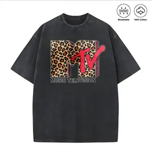 Washed T-shirt MTVLeopard T-Shirt, 90s Retro Graphic Tee, Vintage Style Shirt