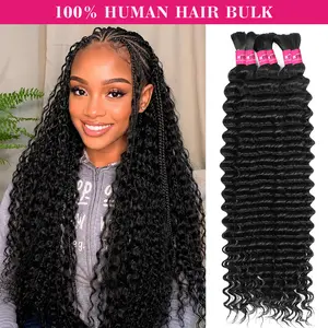 [Hot]Deep Wave Bulk Human Hair for BOHO Braids P4 27 Highlight Ombre Bulk Human Hair Extensions No Weft 100g/PC