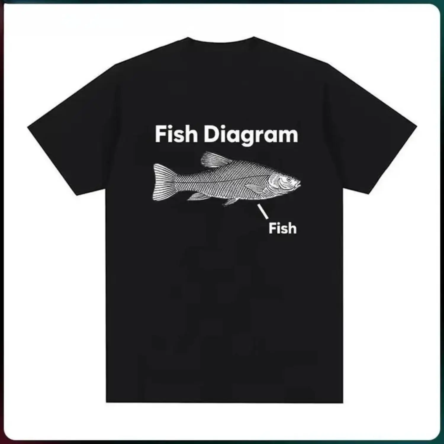 Women's Short-Sleeve Round-Neck Cotton T-Shirt, Soft Comfy Retro Style Funny Fish Diagram Meme Graphic Pullover, Casual Streetwear Gift Top
