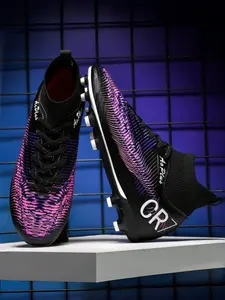 Men's Long Stud Soccer Shoes, PU Leather Upper, Breathable Mesh, Anti-Slip Studded Sole, Wear-Resistant, All Seasons Training, Football Field Boots