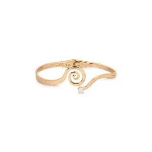 Ettika Mini Aura Swirl Cuff 18k Gold Plated Bracelet with Glass Pearl Elegant Swirl Design for Adults Cute Jewelry