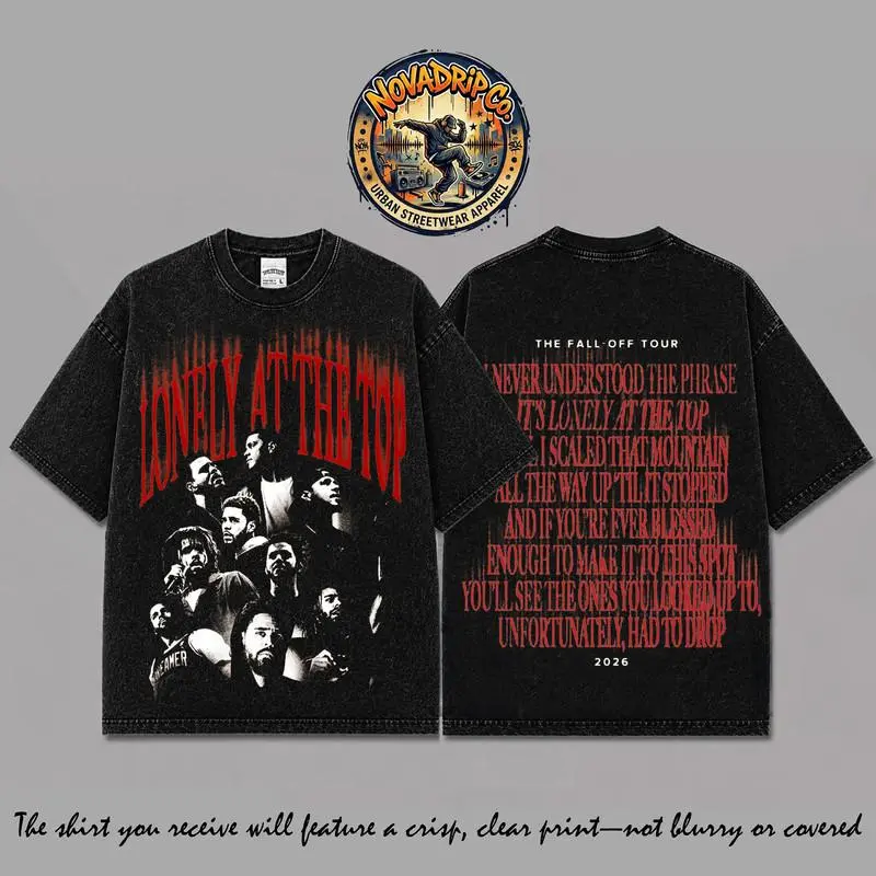 J.Cole - The Fall-Off Album Graphic Black Washed T-Shirt V7 Dreamville Fan Merch Vintage Hip Hop Rap Shirt The Fall Off World Tour 2026 Tee Streetwear Graphic Unisex Cotton T-Shirt Gift for J Cole Fans