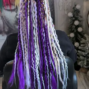 Grape Taffy Dreadlock Extensions - Colorful Braids with Purple and White Accents, Soft and Stylish Hair Accessory