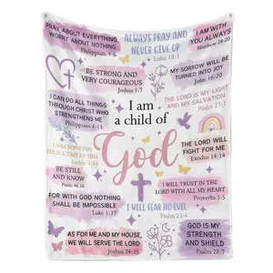 I Am A Child Of God Christian Bible Verse Flannel Blanket Pastel Inspirational Scripture Throw with Cross & Faith Quotes – Ultra-Soft, Cozy, Perfect for Christian Gifting, Religious Home Decor, Ideal for Year-Round Snuggling & Spiritual Comfort.