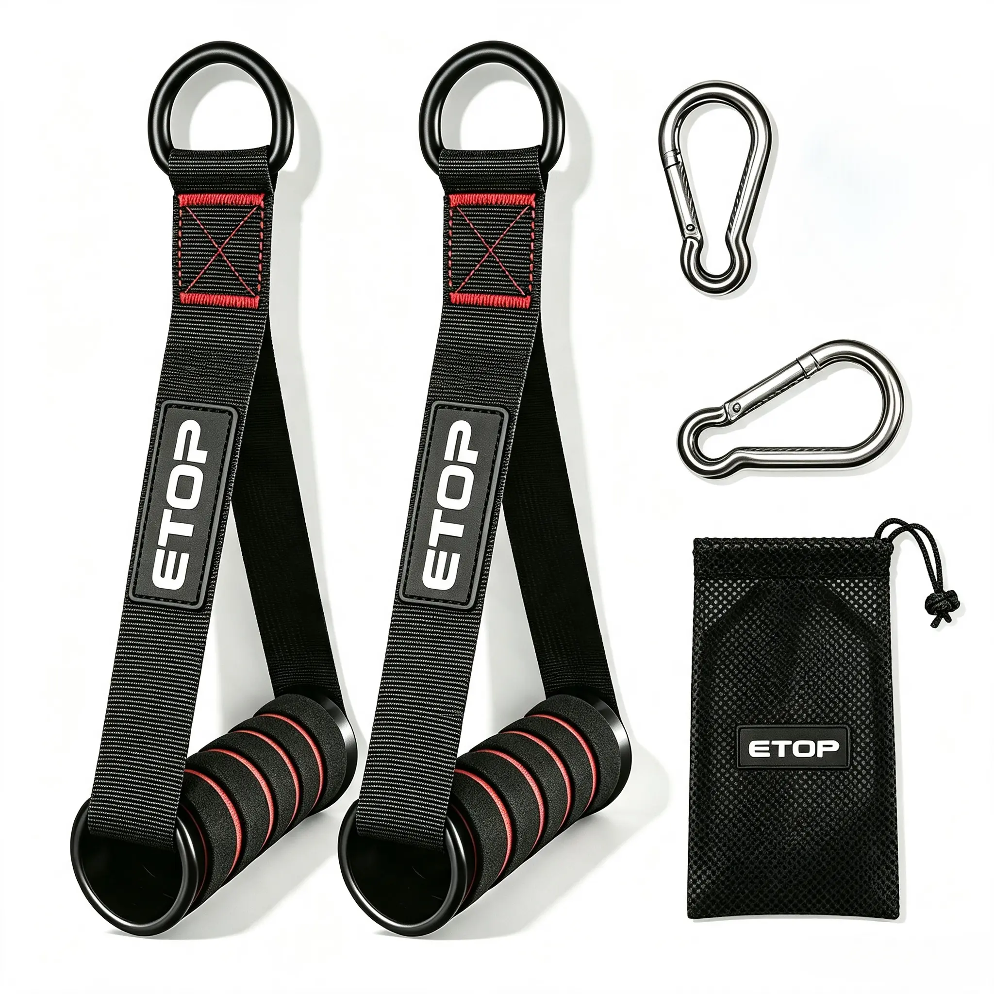 Heavy Duty Cable Machine Handles with Metal Carabiners, Soft Foam Padded Grips, Pull Down Workout Attachments for Resistance Bands, Strength Training Gym Accessories with Storage Carry Bag