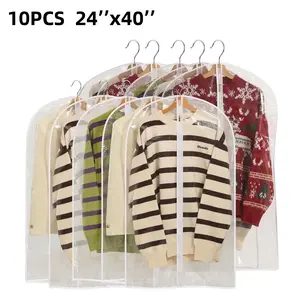 10Pcs 60x100cm Clear Garment Bags for Hanging Clothes, 40" Suit Bags for Closet Storage, Plastic Dustproof Suit Cover Bags, Clothes Protectors Bag with zipper for Coats, Jackets, Shirts,Car Interior Accessories