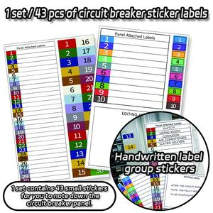 Circuit Breaker Label Set, 43 Easy Peel Stickers for Panel Marking (1-10,n,t,r,s), Sticker Sheets, Handwritten Electrical Panel Labels, Compatible Single/tri-Phase Systems, Adhesive Stickers