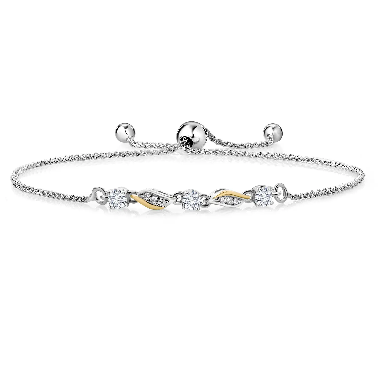 3-Stone Adjustable Bracelet for Women | 925 Silver and 10K Yellow Gold | Gemstone Birthstone and Lab Grown Diamond | Round 3MM | Two-Tone Adjustable Tennis Bracelet Up to 9 Inch