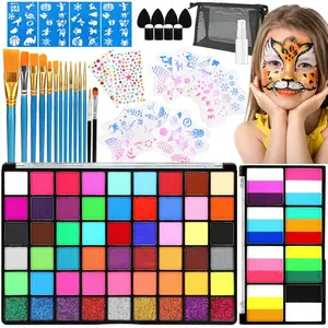 54 Colors Face Painting Kit for Kids & Adults, 18 Colors Split Cake Water Activated Non Toxic Face Body Paint Palette for Halloween Christmas Cosplay Parties Birthdays