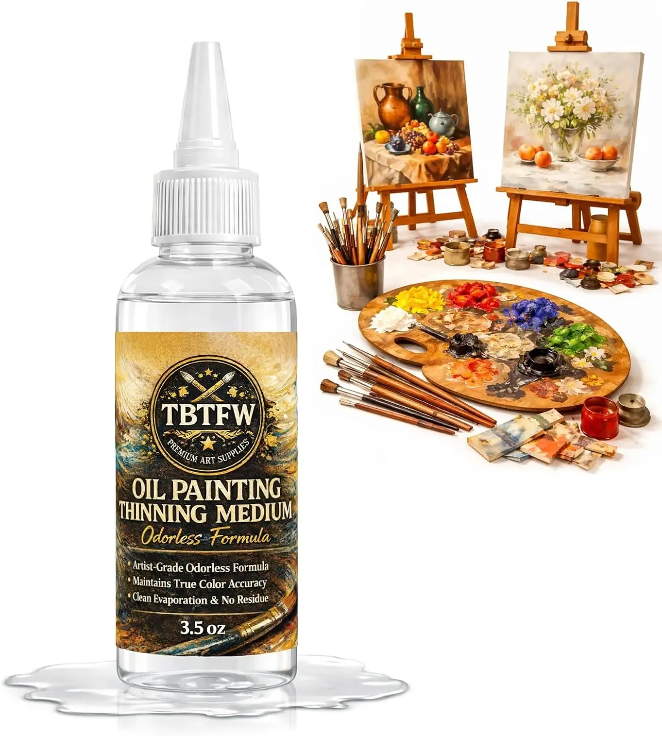 Paint Thinner for Oil Based Paint, Odorless Paint Thinner-3.4oz | Artists Use to Dilute Oil Paintings and Enhance Fluidity