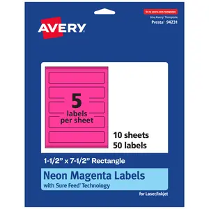 Avery Neon Magenta Paper Labels, 1.5" x 7.5" Rectangle