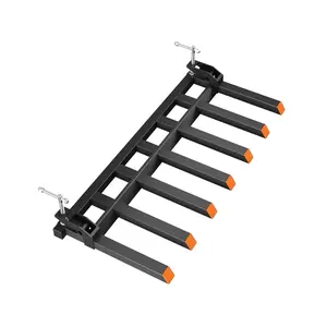 Heavy duty 7-pin clamp type debris fork, suitable for 72 inch tractors and sliding steering buckets - capacity 5400 pounds - efficient pallet fork attachment for debris removal, log handling, and yard cleaning, rake