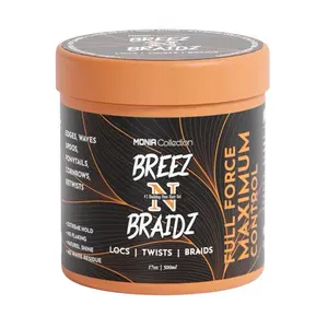 BREEZ N BRAIDZ  Orange Jar 500ml Braiding Gel - Full Force Maximum Control for Locs Twists Braids