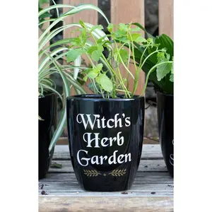 Wicca Witchcraft Ceramic Witch's Herb Garden Flowers Plant Planter Pot Holder