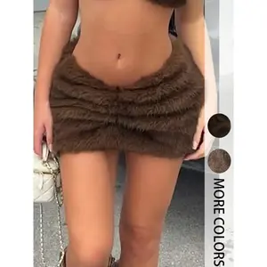 Sexy Bodycon Ruched Skirt, Faux Fur Pleated Half Skirt, Slim Fit High Waist Design, Perfect for Evening Wear & PartiesGARMENTARY