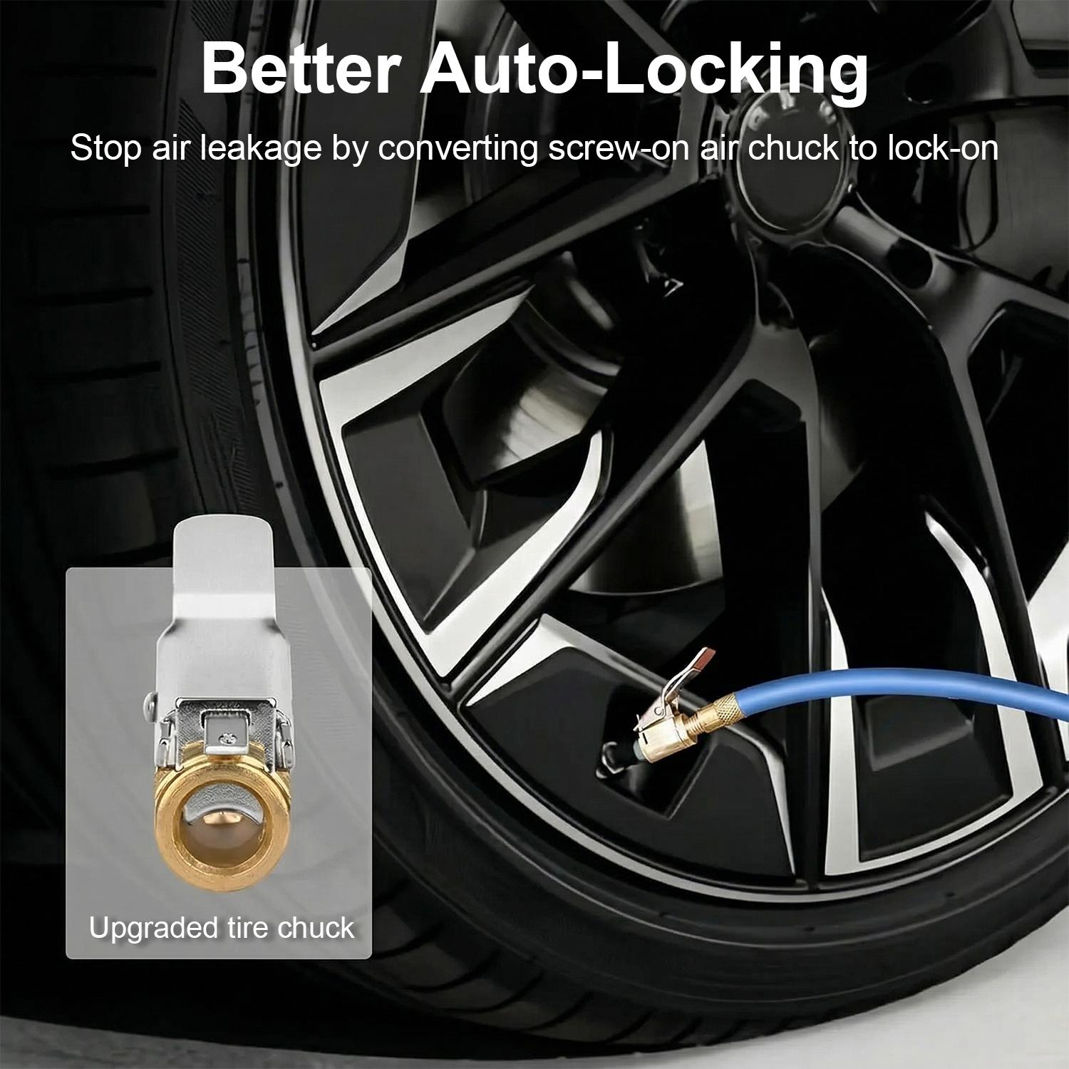 8mm Brass Locking Tire Air Chuck with Clip, Universal Tire Inflator Hose Adapter & Nozzle Connector for Car Truck Motorcycle Automotive