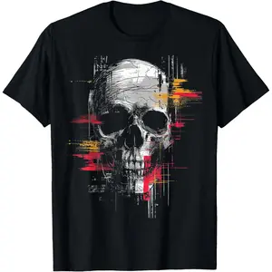 Cotton Streetwear Graphic Tees Casual Round Neck Shortsleeve Fashion Skull Drawing Art Painting Motif Skull T-Shirt