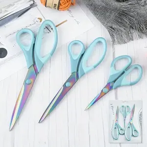 3-Piece Craft Scissors Set, Stainless Steel Blades, Titanium Coating, Soft Rubber Handle, Office Sewing Art Handmade Supplies, Cutting Supplies