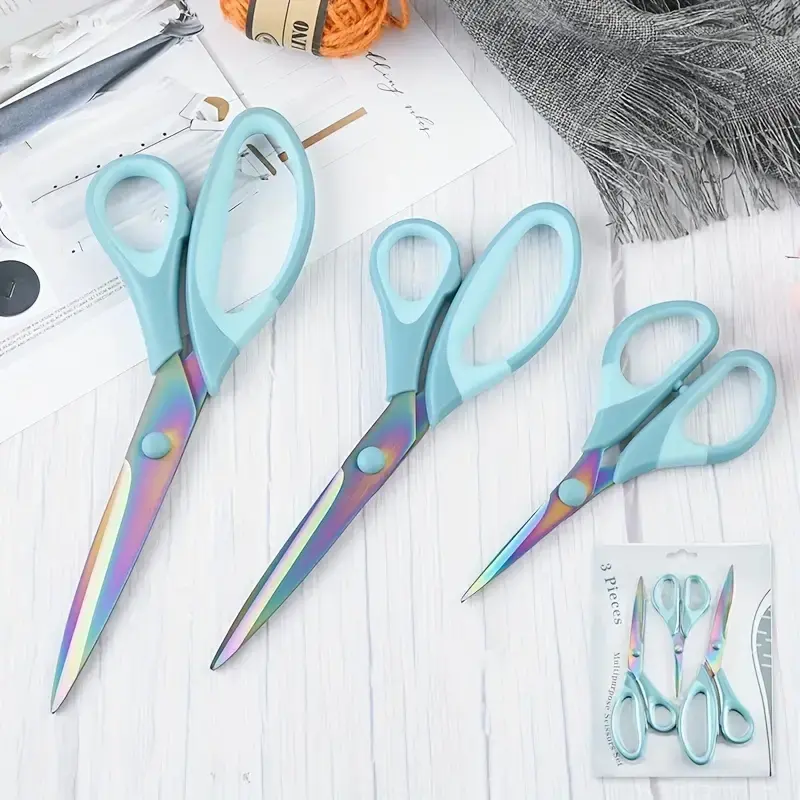 3-Piece Craft Scissors Set, Stainless Steel Blades, Titanium Coating, Soft Rubber Handle, Home Office, Office Cutting Supply, Office Sewing Art Handmade Supplies, Cutting Supplies, Craft Cutting Tool