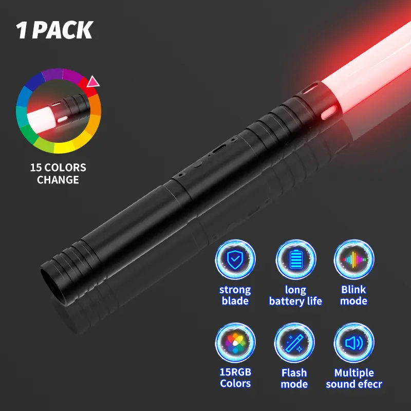 Kids Laser Sword Toy Kit - 2-in-1 Double-Bladed Aluminum Alloy Hilt Multicolor RGB Sword with PVC Handle, Rechargeable Battery, Cells, Screws, Multifunction Sound Mode, 281g Portable Durable for Glow-in-the-Dark Dueling, Yes, Mini Size