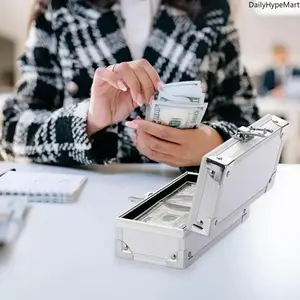 Lockable Aluminum Alloy Cash Box, Secure Money Organizer with Currency Tray