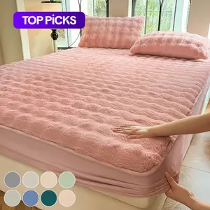 Faux Rabbit Fur Fitted Sheet Set, Ultra Soft Warm Solid Color Bedding, 3-Piece Luxury Bed Sheet Set with 1 Fitted Sheet & 1/2 Pillowcases, All Season Cozy Bedding for Bedroom Dorm Sofa, Fluffy Plush Christmas Gift, Decorative Bedsheet Sets