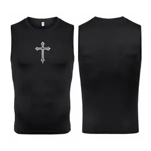 Cross Print Sleeveless Compression Shirt for Men Christian Athletic Quick Dry Tank Tops Tees Gym Workout Running Vest Baselayers