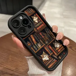 Phone case for iPhone 16 Pro Max 15 Plus 16E 14 13 12 11 XS XR Library Cats Advanced fashion gift Anti-Scratch Shockproof TPU Bumper Drop-proof Cover