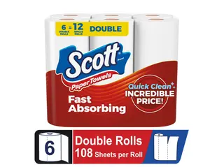 Scott Choose-A-Sheet Paper Towels 6 Double Rolls Strong & Absorbent