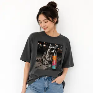 Comfort Colors Raccoon Alani Drink Graphic Tee, Funny Soda Lovers Shirt, Vintage Raccoon Meme Gifts
