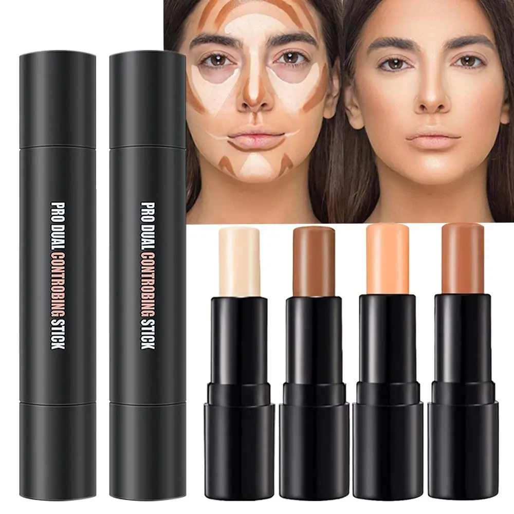 4-Color Face Highlight and Contour Cream Stick Kit, Cream Concealer & Primer Corrector, Easy Blend Contouring Makeup Sticks for Beginners, Face Sculpting, Highlighting, Blurring & Defining Makeup, Shades #1 & #3