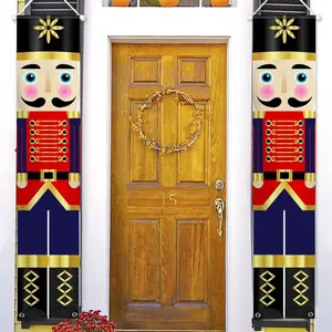 Nutcracker Christmas Porch Banner Decorations, 72×14 Inch Soldier Door Hanging Banners, Holiday Xmas Entryway Wall & Fireplace Decor for Home Party Winter