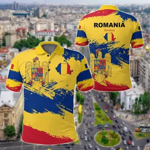 - Romania Flag Brush Unisex Adult Polo Shirt