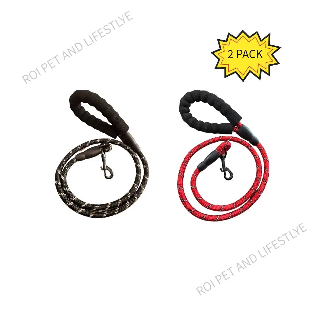 Dog Safety Walking Leash Leads 2-Pack, Durable Nylon 4ft Leashes with Padded Non-Slip Handle & Reflective Threads, Hand Washable for Active Breeds, Safety Leash